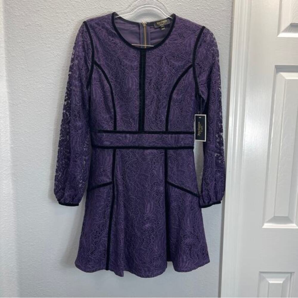 Juicy Couture Purple Lace Dress Black Velvet Trim Mini Black Label‎ - Picture 2 of 13